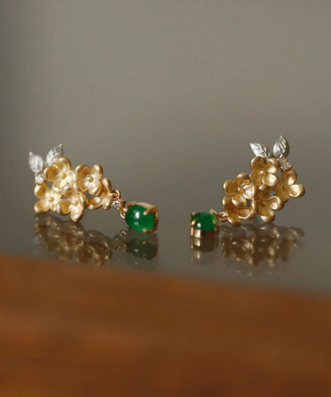 Green Stcopper Zircon Jade Tasselud Earrings