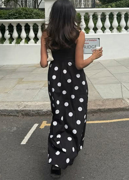 New Black Dot Print Patchwork Cotton Dresses Sleeveless