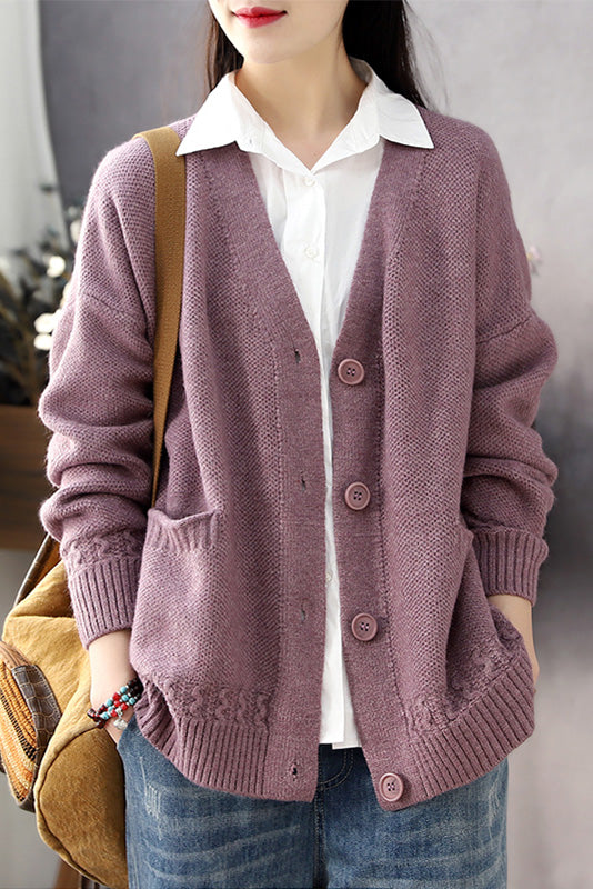 Fall Color Sweater Loose V-neck Sweater Coat