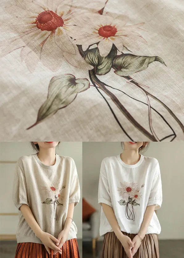 Linen Colour O-neck Linen T Shirt Summer