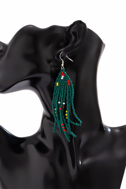 Lightweight Christmas Tree Tassel Beaded Earrings