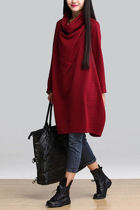 Red Art Warm Loose Dress Tops