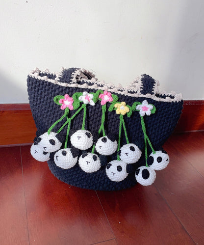 Black Handmade Knit Tote Handbag