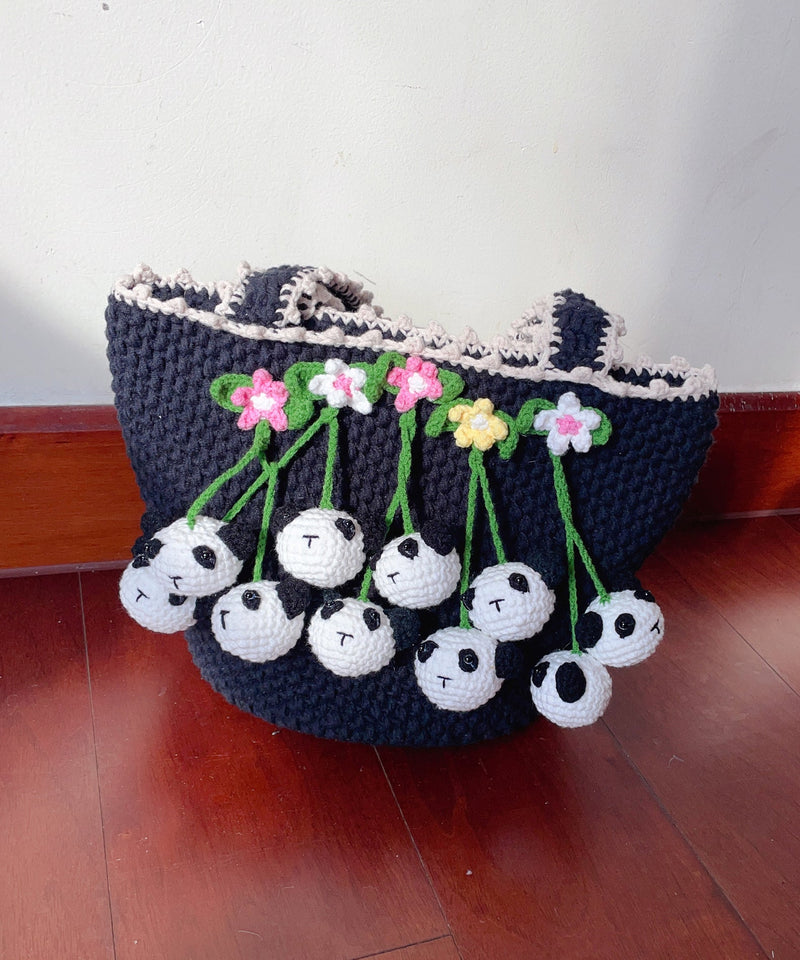 Black Handmade Knit Tote Handbag