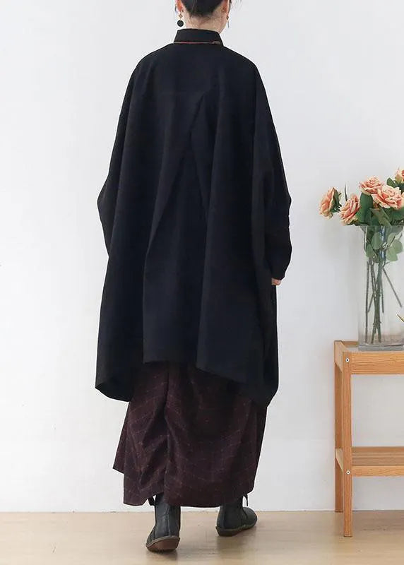 Black Peterpan Collar Asymmetrical Design Fall Cardigans Long Sleeve