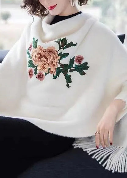 White V Neck Tasseled Patchwork Mink Velvet Cardigans Fall
