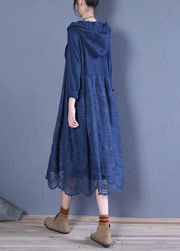 Black Hooded Lace Patchwork Cardigans Spring