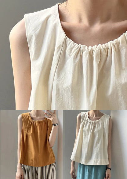 Orange Wrinkled Cotton Top Sleeveless