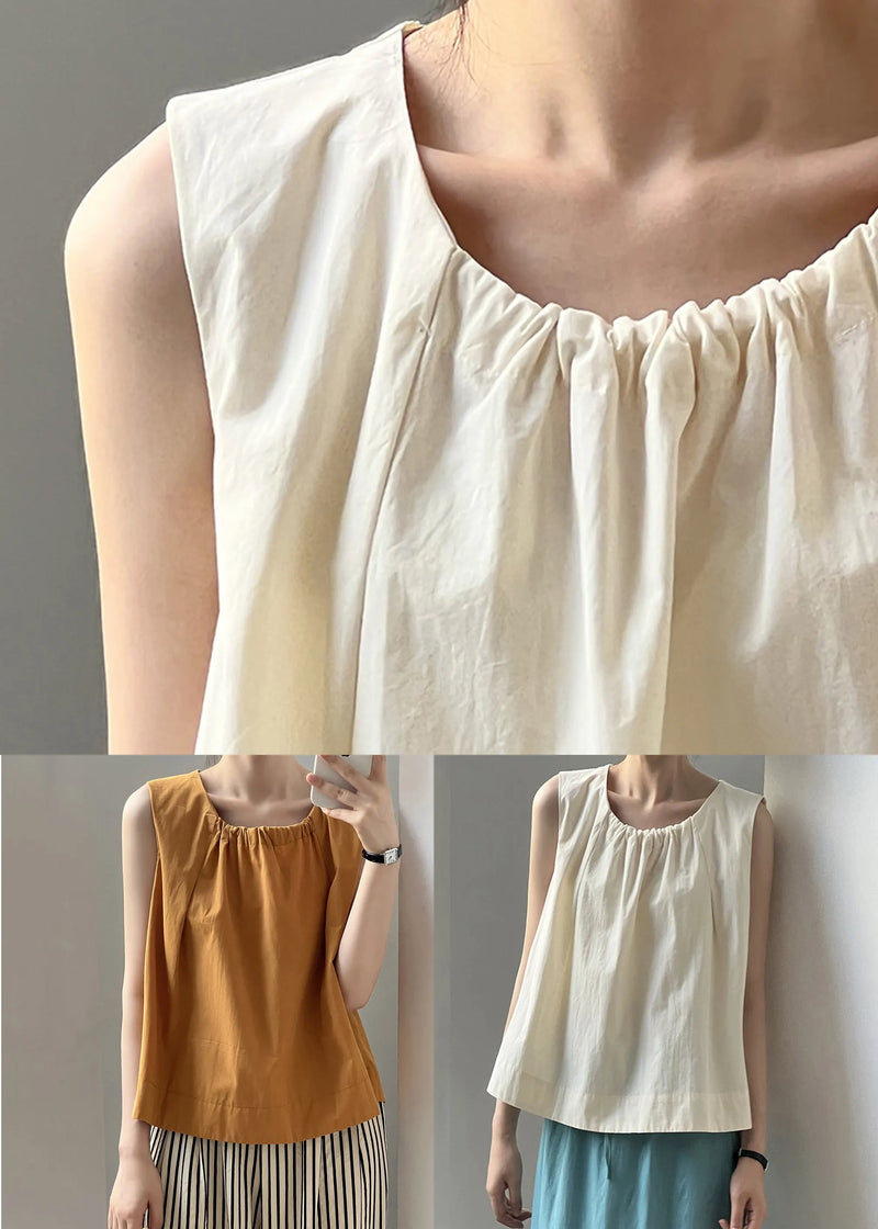 Orange Wrinkled Cotton Top Sleeveless