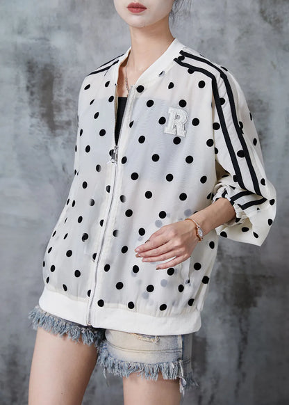 Beige Oversized Dot Print Spandex Jackets Fall