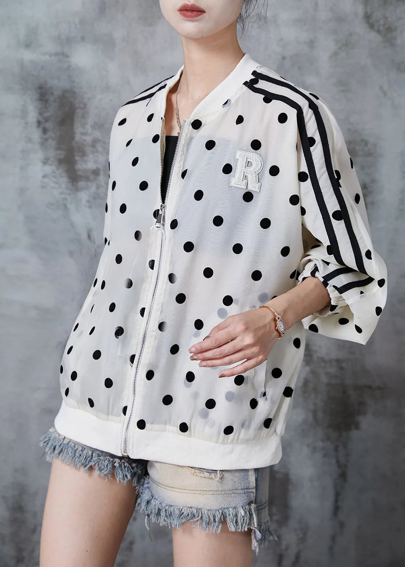 Beige Oversized Dot Print Spandex Jackets Fall