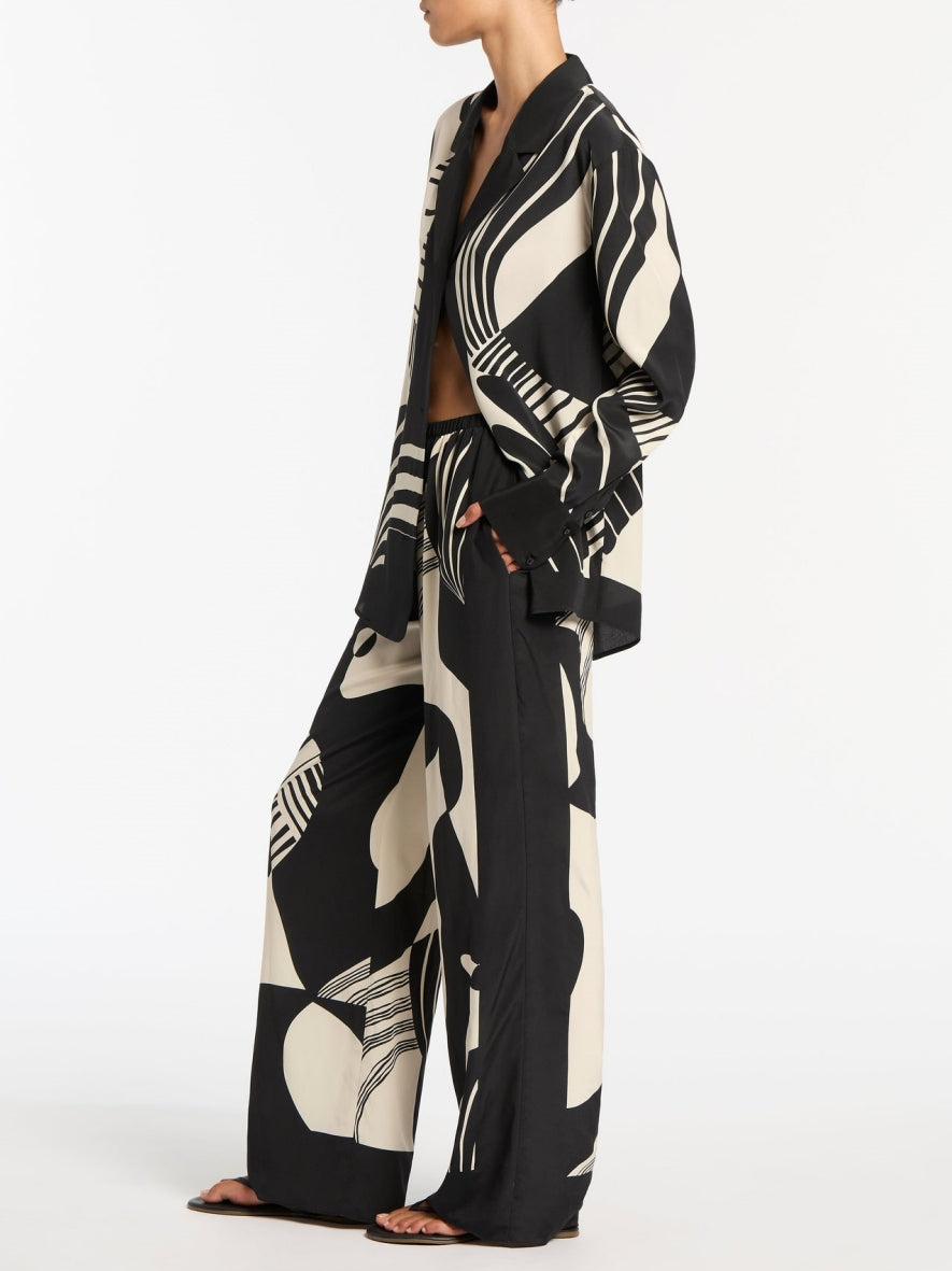 Graffiti Print Loose Wide Leg Pants Set