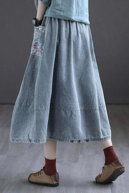 Elastic Waist Denim Cotton Skirt