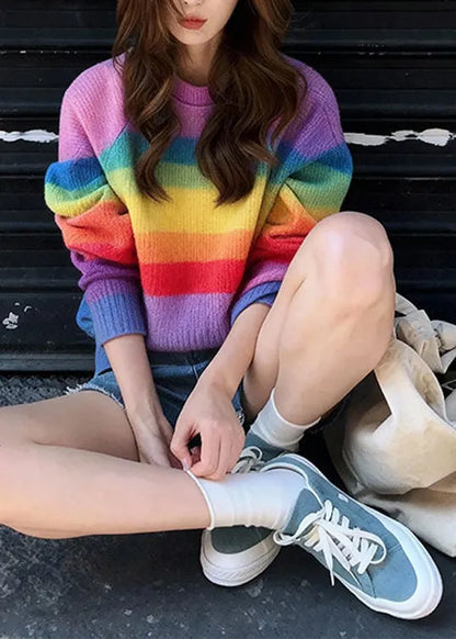 O Neck Striped Warm Knit Sweaters Fall