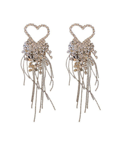 Silk Sterling Silver Zircon Love Tassel Drop Earrings