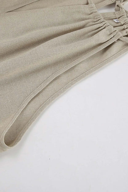Tie-up Cutout Cotton Tank Top Long Pants Suits
