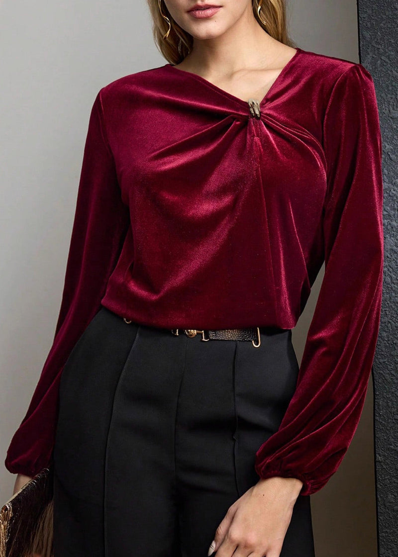 Fine Mulberry Wrinkled Velour Shirt Top Spring