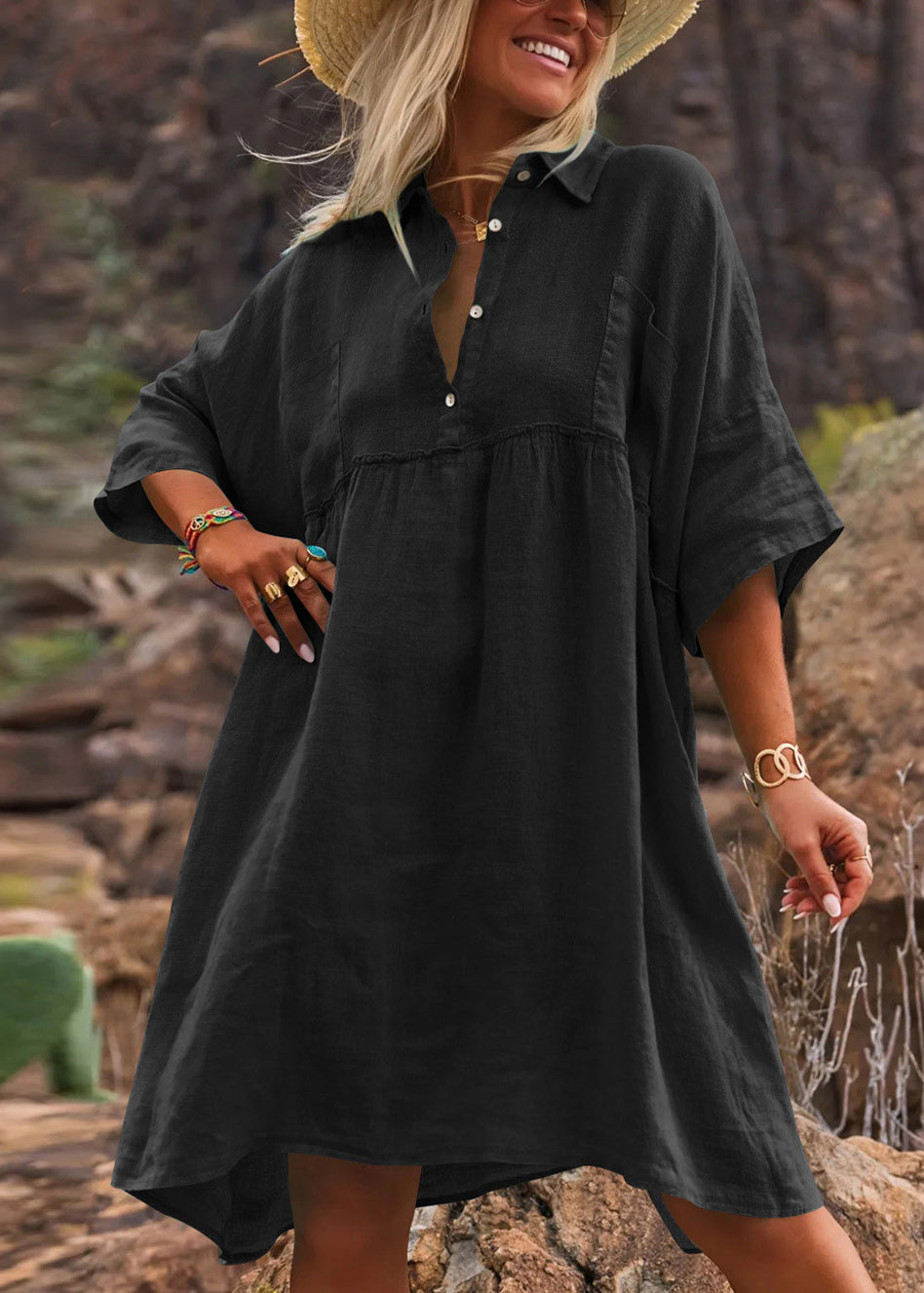 Apricot Peter Pan Collar Cotton Vacation Dresses Summer