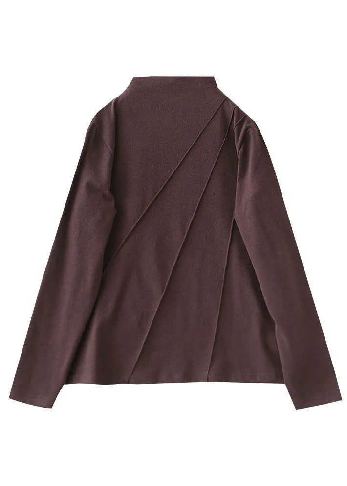 Pink High Neck Wrinkled Velour Shirt Winter