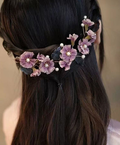 Handmade Purple Alloy Cloth Hairpin