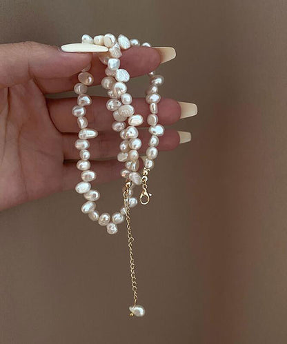 White Alloy Pearl Tassel Gratuated Bead Necklace