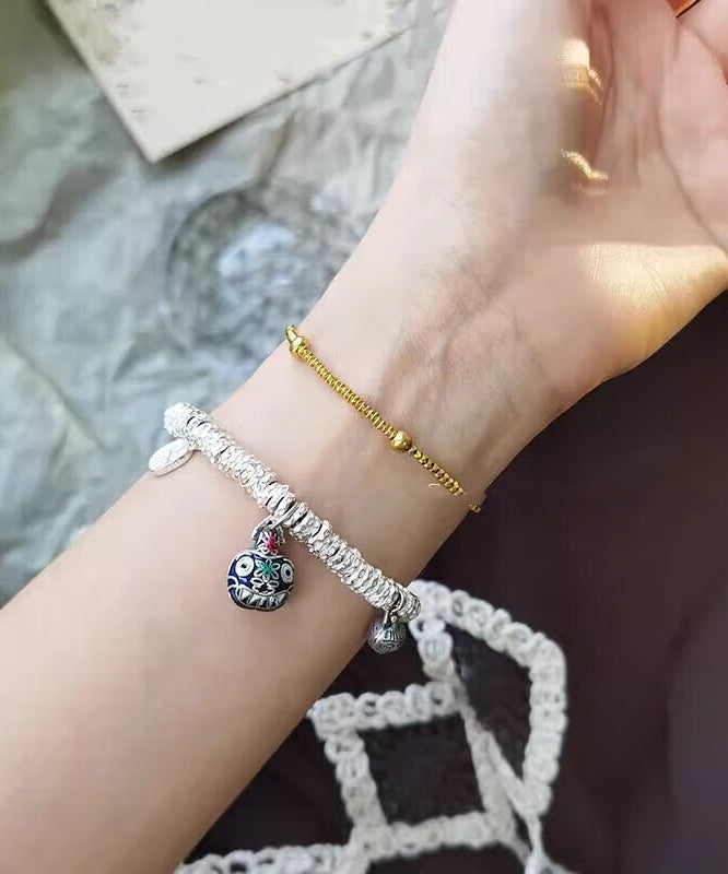 Retro Silk Sterling Silver Broken Silver Devouring Gold Beast Charm Bracelet