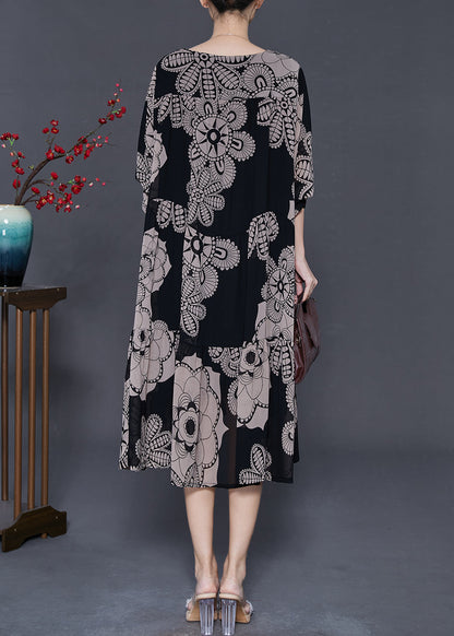 Khaki Oversized Print Chiffon Dresses Fall