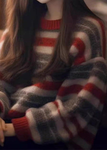 Striped O Neck Cozy Thick Knit Sweater Winter