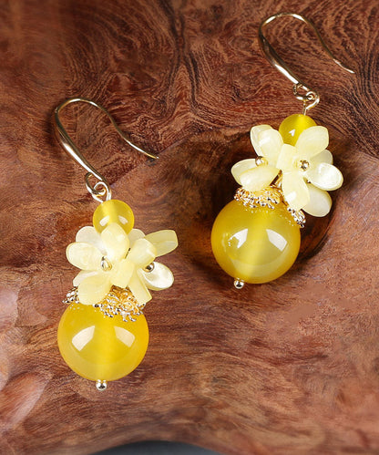 Boutique Yellow Agate Copper Jade Drop Earrings