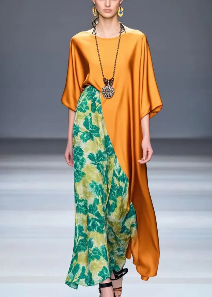 Orange Asymmetrical Patchwork Silk Party Dress Bracelet Sleeve