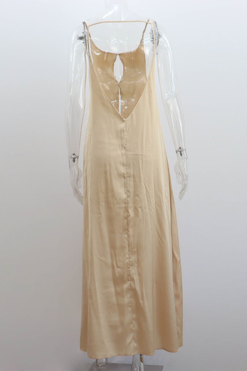 Vacation Color Hollow Out Backless O Neck Sling Dresses