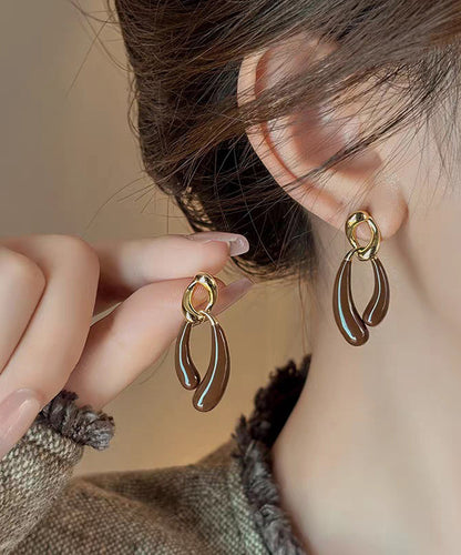 Coffee Copper Alloy Asymmetrical Drip Glaze Drop Earrings