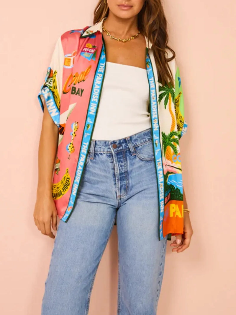 Vacation Beach Sunny Summer Style Printed Two Piece Set - Top