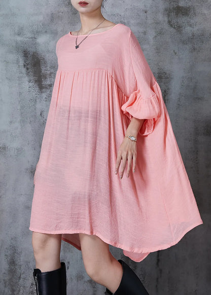 Brick Red Oversized Asymmetrical Design Cotton Dresses Fall