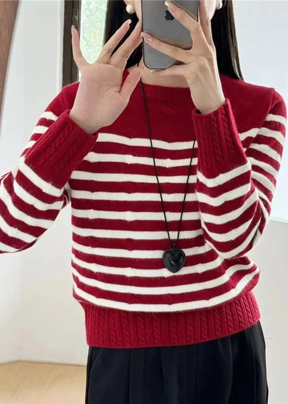 Grey Striped Cozy Knit Sweaters Fall