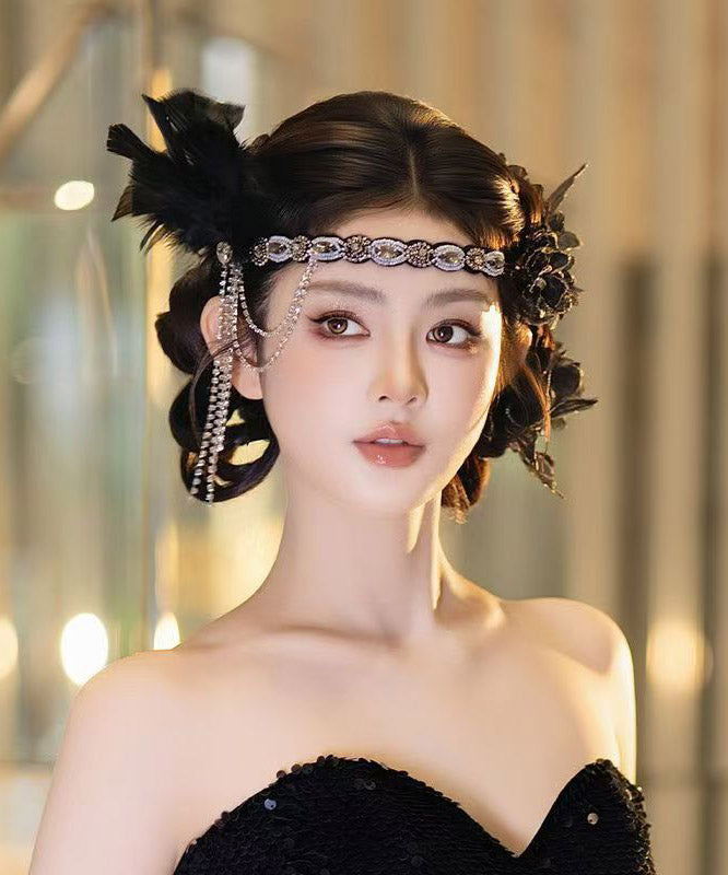 Black Alloy Zircon Feather Tassel Hairpiece