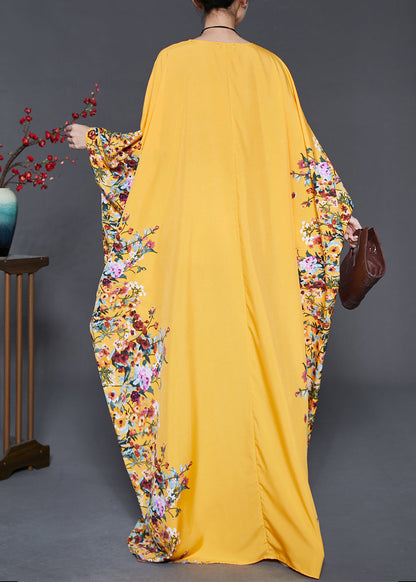 Yellow Oversized Print Chiffon Maxi Dress Summer
