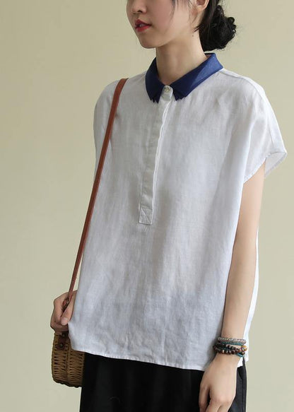 Lapel Side Open Linen Clothes Cotton White Shirt