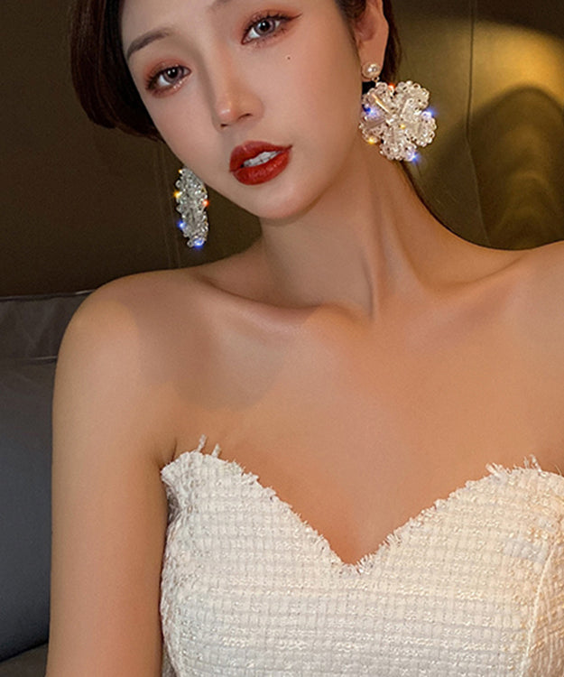 Gold Sterling Silver Zircon Pearl Coloured Glaze Hoop Earrings