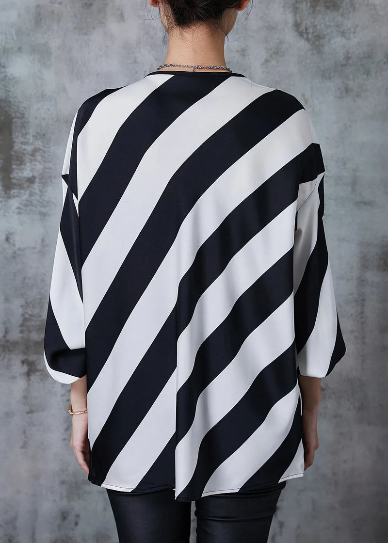 Black White Striped Oversized Chiffon Shirts Spring