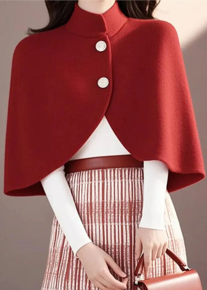 White Stand Collar Woolen Jackets Cloak Sleeves