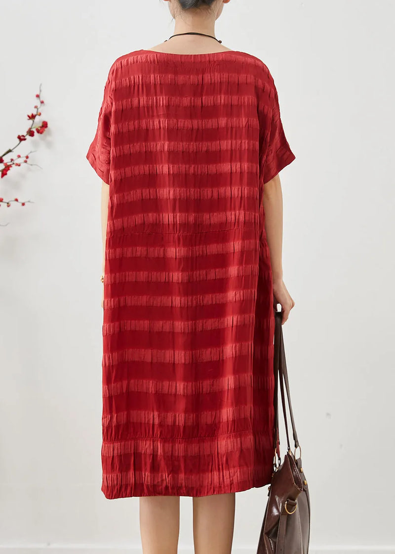 Red Oversized Striped Cotton Vacation Dresses Summer