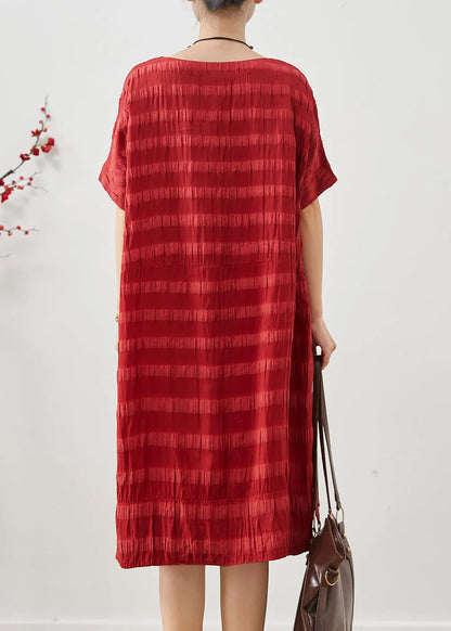 Red Oversized Striped Cotton Vacation Dresses Summer