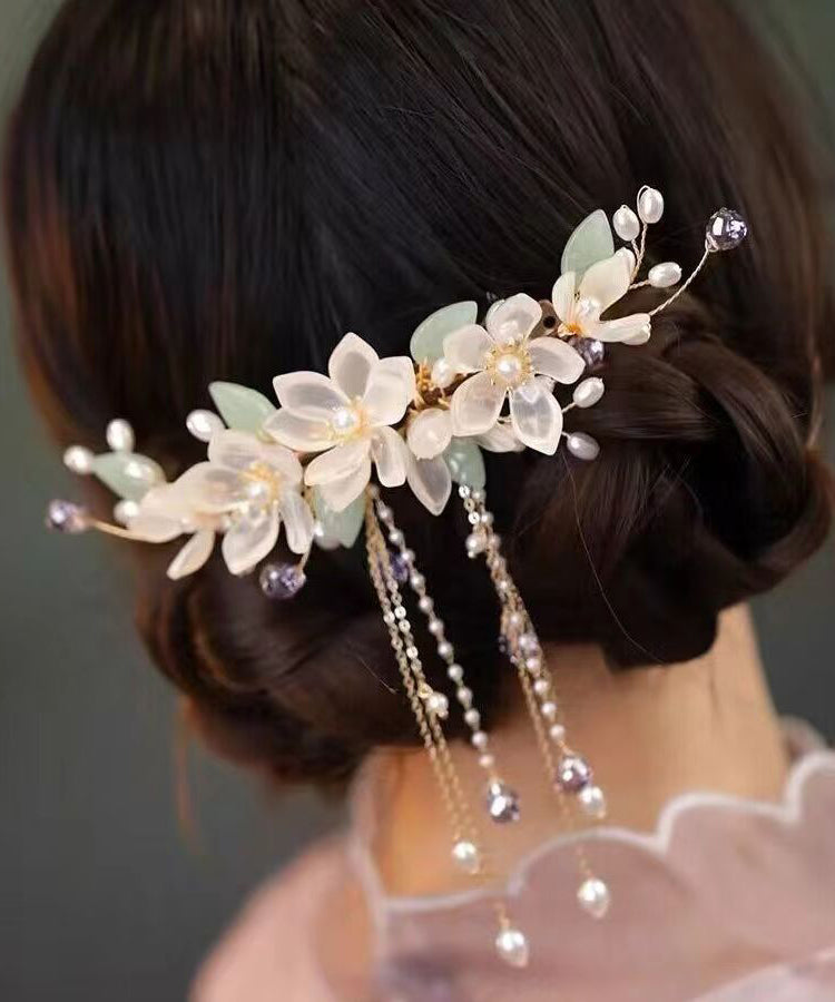 Gold Sterling Silver Overgild Pearl Tassel Hairpin