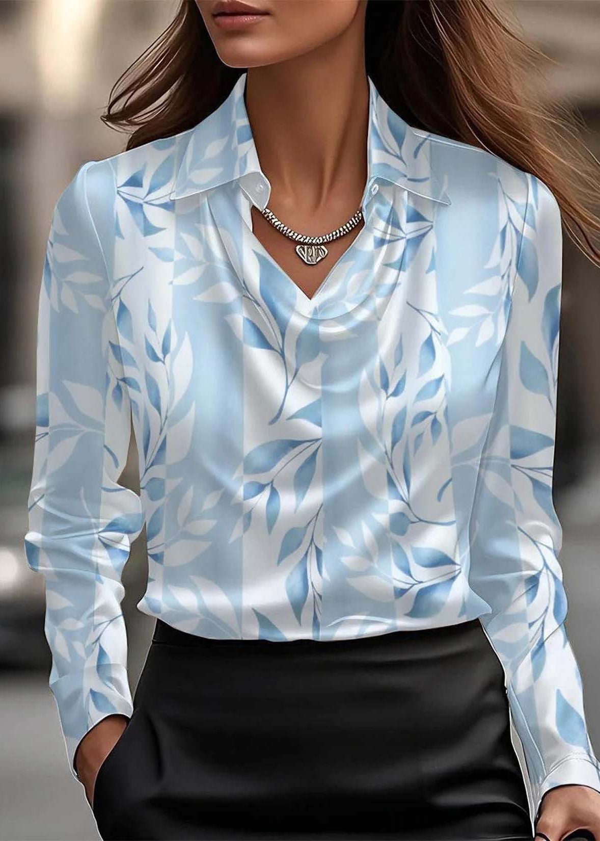 Green Peter Pan Collar Print Silk Shirts Top Spring