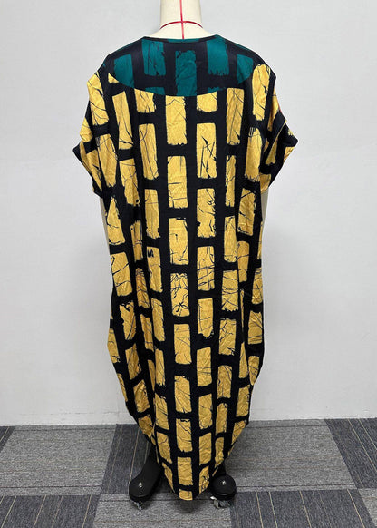 Orange V Neck Plaid Holiday Long Dress Summer