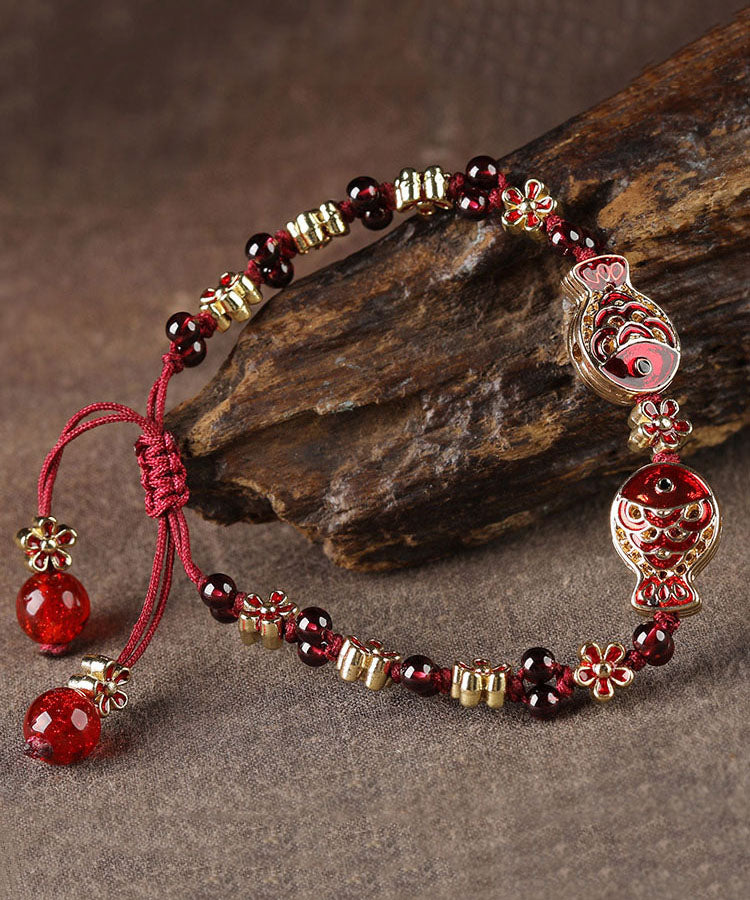 Red Coloured Glaze Cloisonne Garnet Charm Bracelet