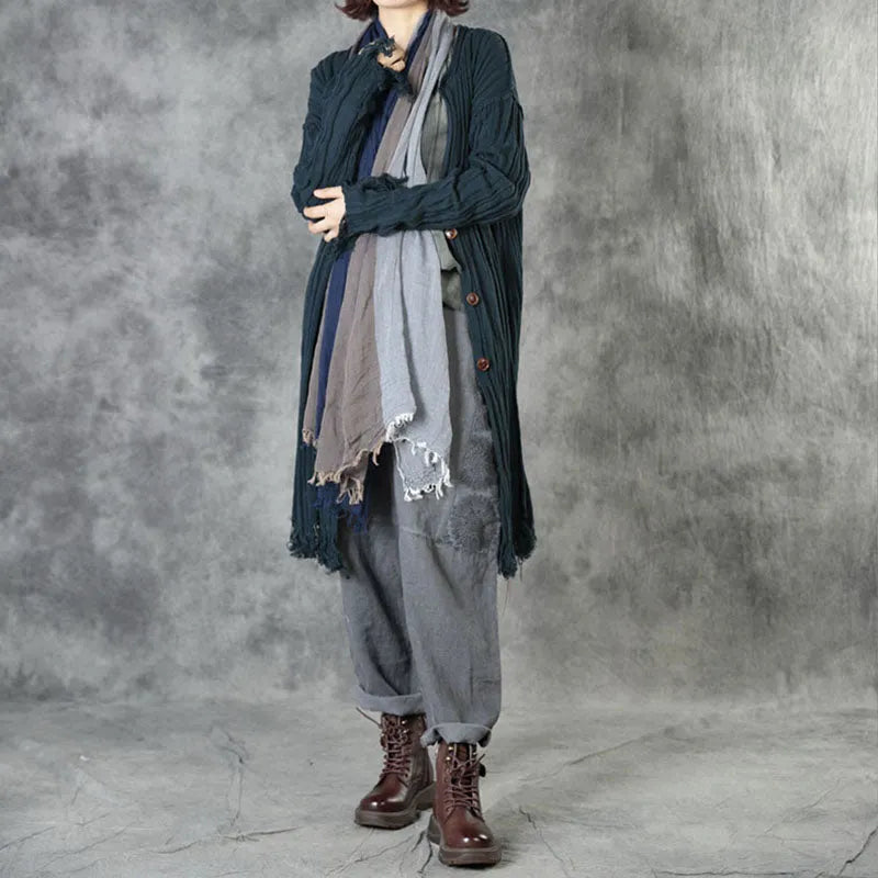 Simple Tea Green Tasseled Button Fall Knit Cardigans Long Sleeve
