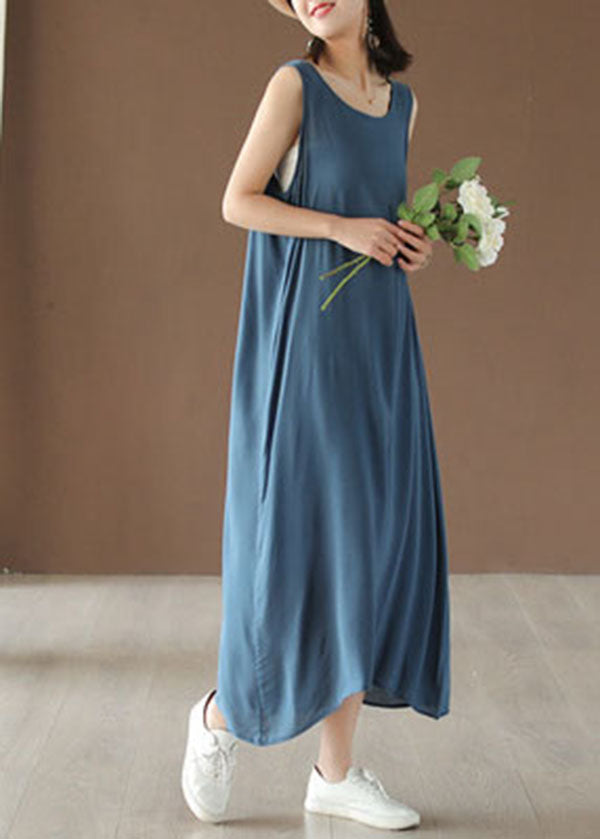 Lake Blue Cotton Spaghetti Strap Dresses Summer
