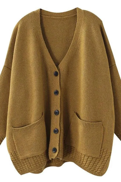 Knitted V-neck Cotton Cardigan Sweater Coat